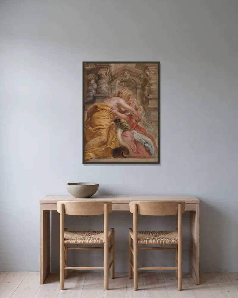 Pokój obejmujący Obfitość, Peter Paul Rubens w ramie na ścianie
