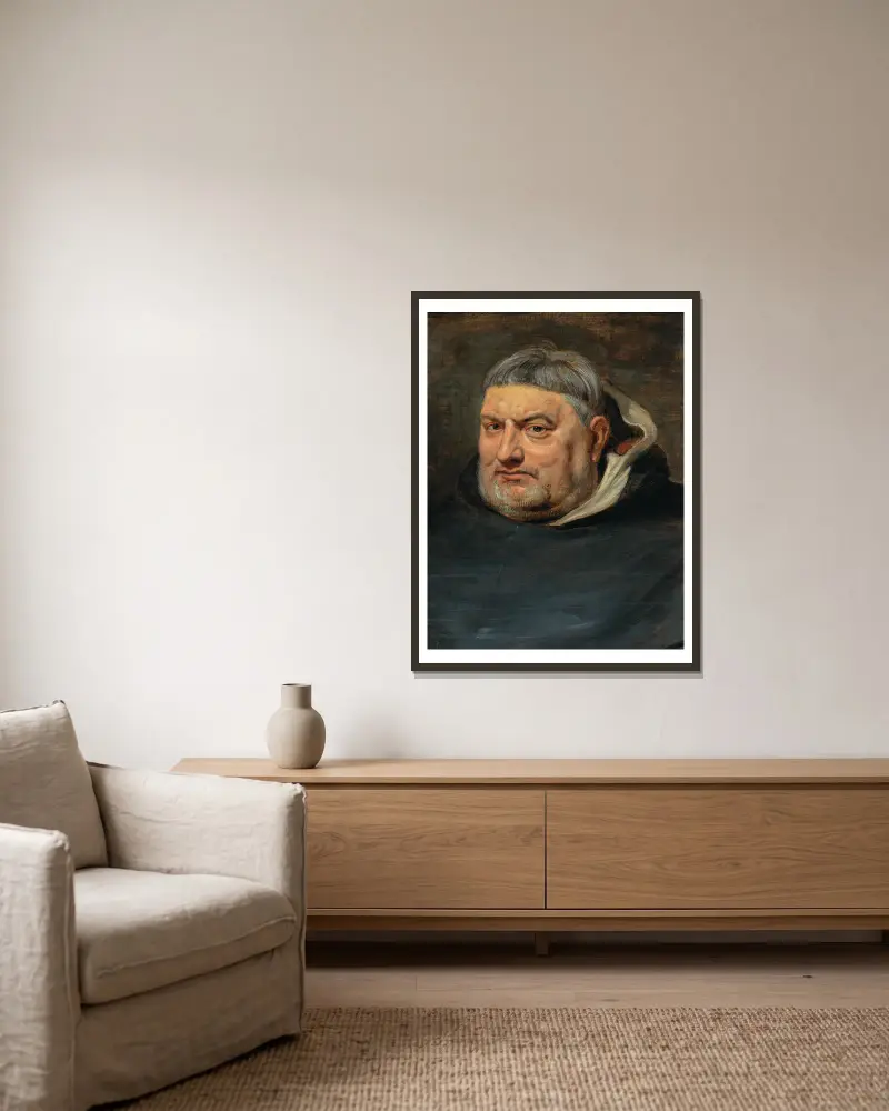 Bildnis eines Dominikanermönchs von Follower of Peter Paul Rubens gerahmt an einer Wand