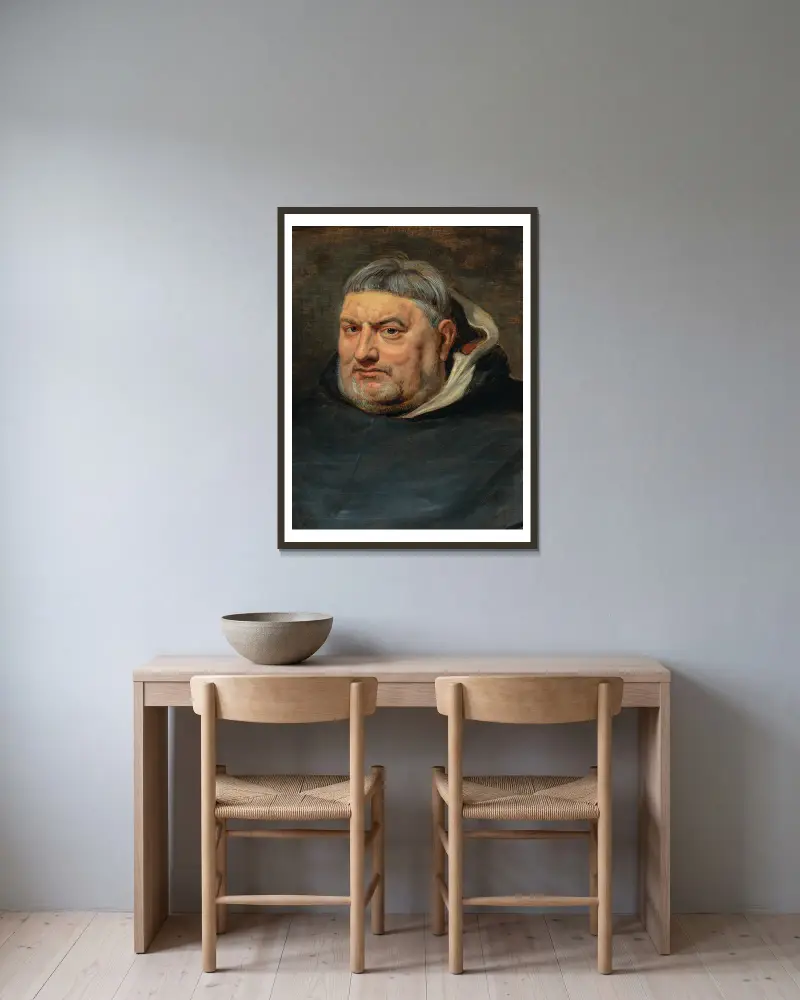 Bildnis eines Dominikanermönchs von Follower of Peter Paul Rubens gerahmt an einer Wand