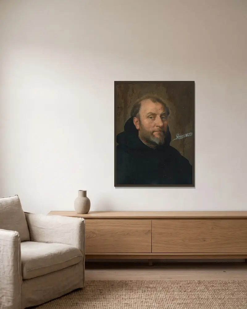 Portrait Of A Monk av Follower of Peter Paul Rubens inramad på en vägg