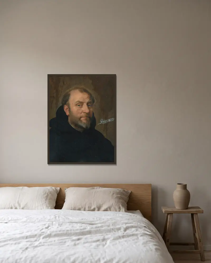Portrait Of A Monk av Follower of Peter Paul Rubens inramad på en vägg