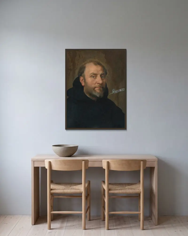 Portrait Of A Monk av Follower of Peter Paul Rubens inramad på en vägg