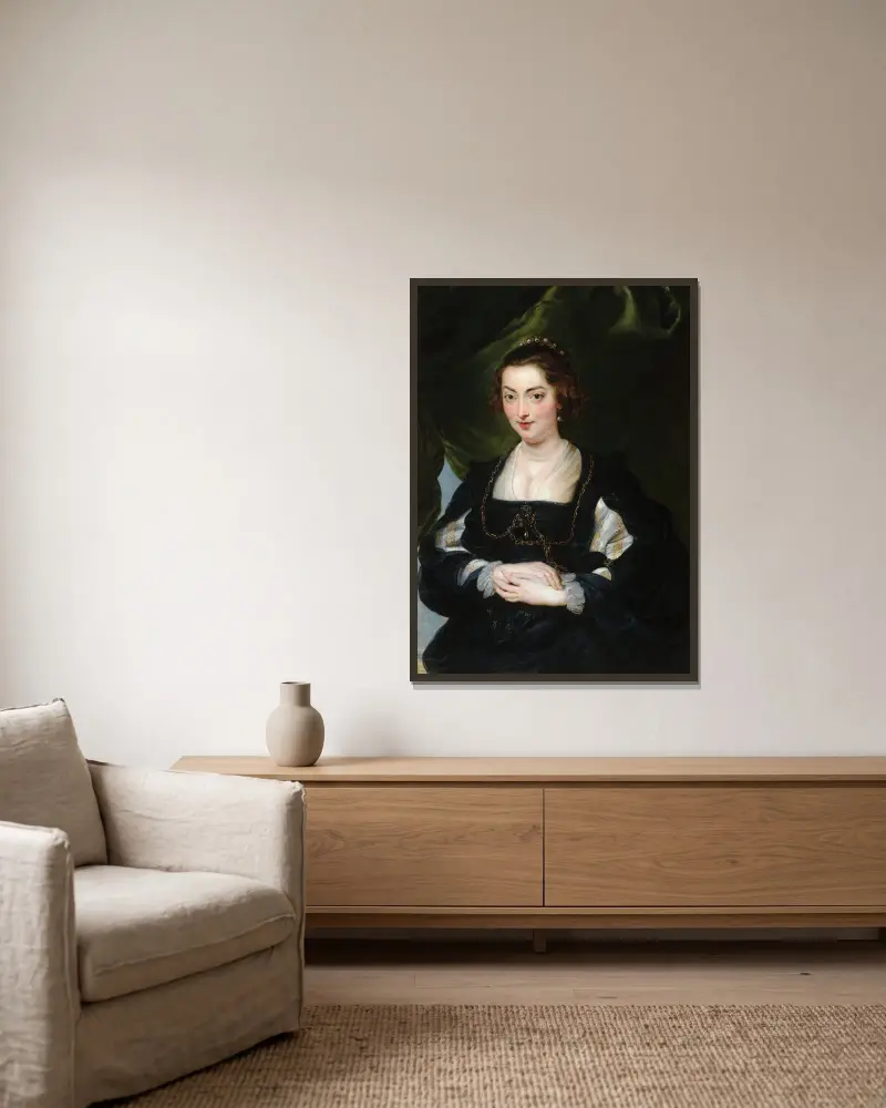 Portrait of a Young Woman, 1620 – nr 2 av Peter Paul Rubens inramad på en vägg