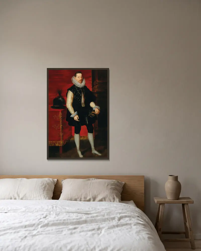 Porträtt av ärkehertig Albrekt VII av Österrike av Follower of Peter Paul Rubens inramad på en vägg