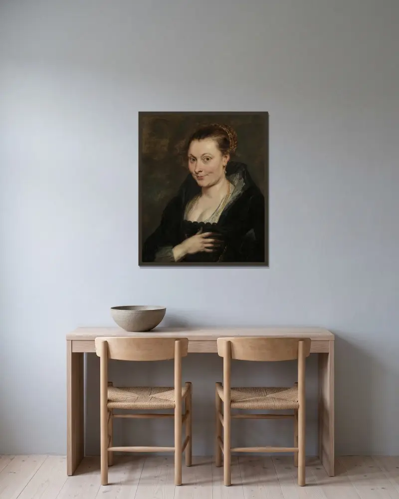 Portrait of Isabella Brant av Peter Paul Rubens inramad på en vägg