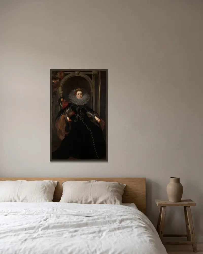 Porträt der Veronica Spinola Serra von Peter Paul Rubens gerahmt an einer Wand