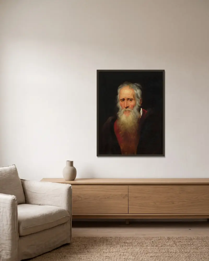 Portrait study of an old man av Peter Paul Rubens inramad på en vägg