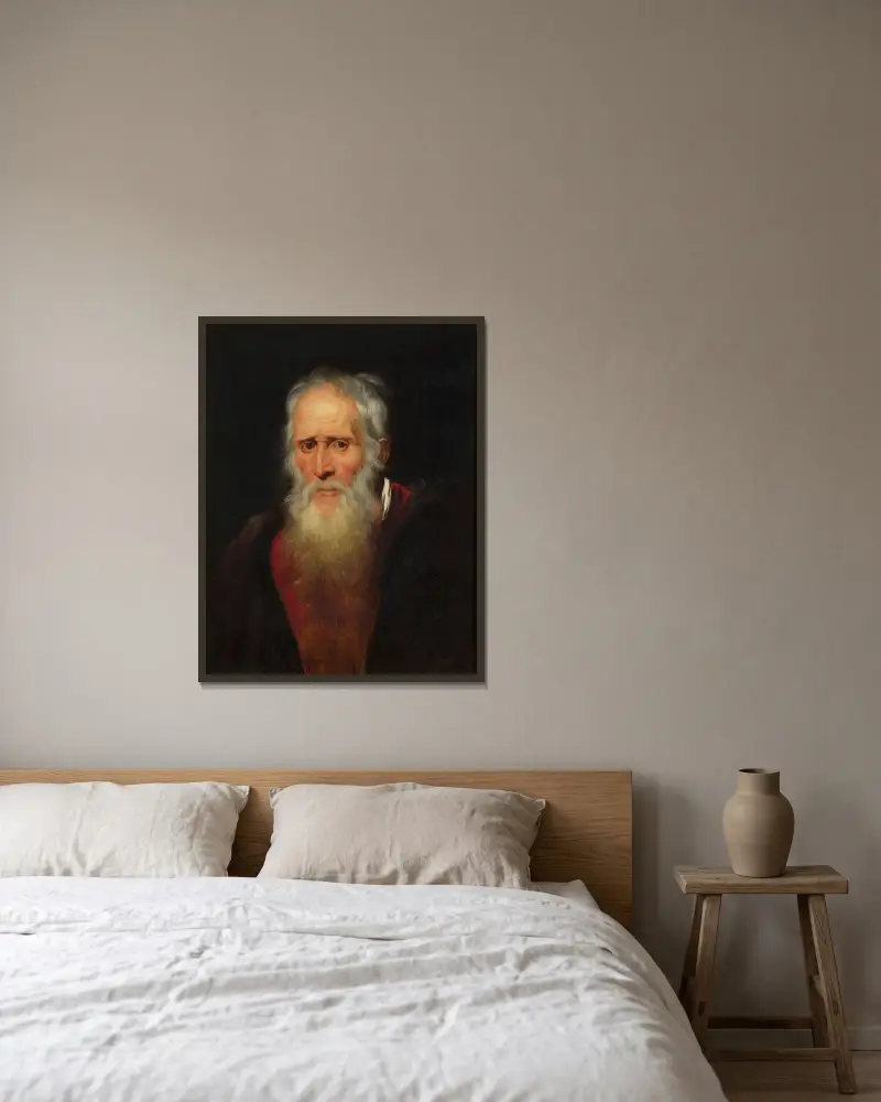Portrait study of an old man av Peter Paul Rubens inramad på en vägg