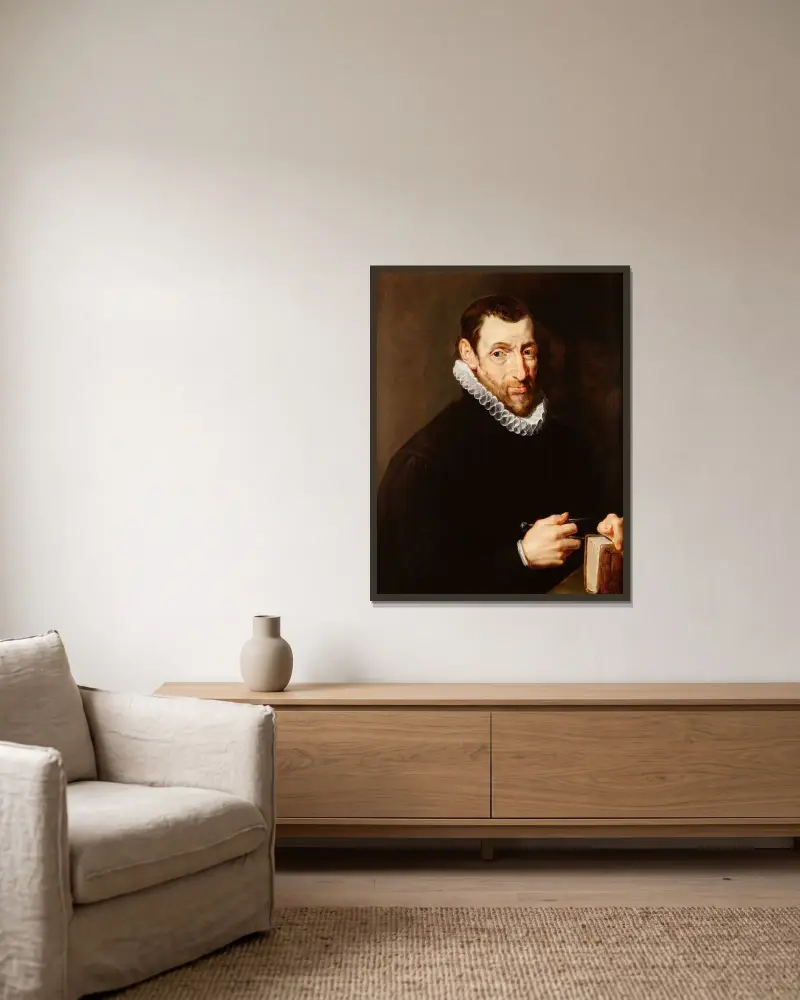 Portret van Christoffel Plantin av Peter Paul Rubens inramad på en vägg