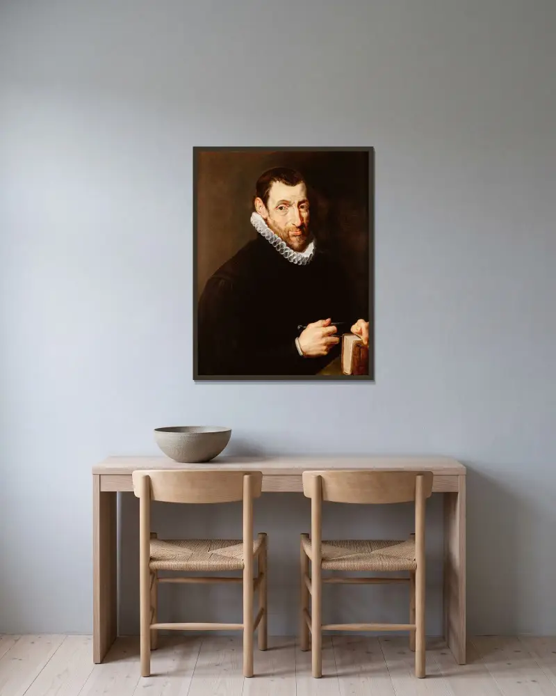 Portret van Christoffel Plantin av Peter Paul Rubens inramad på en vägg