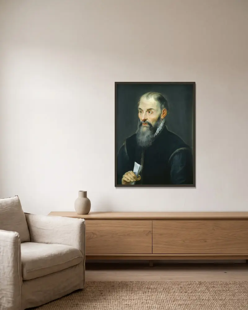 Portret van Jacobus Moretus av Peter Paul Rubens inramad på en vägg