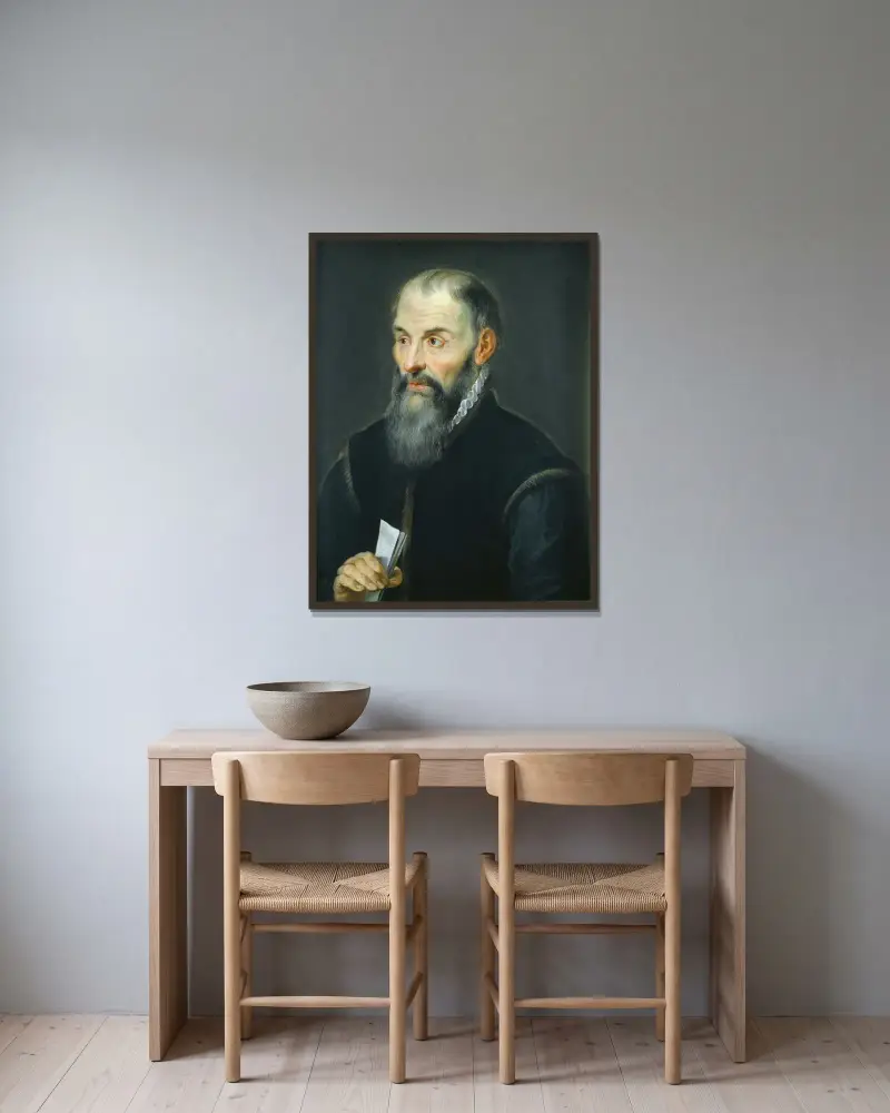 Portret van Jacobus Moretus av Peter Paul Rubens inramad på en vägg