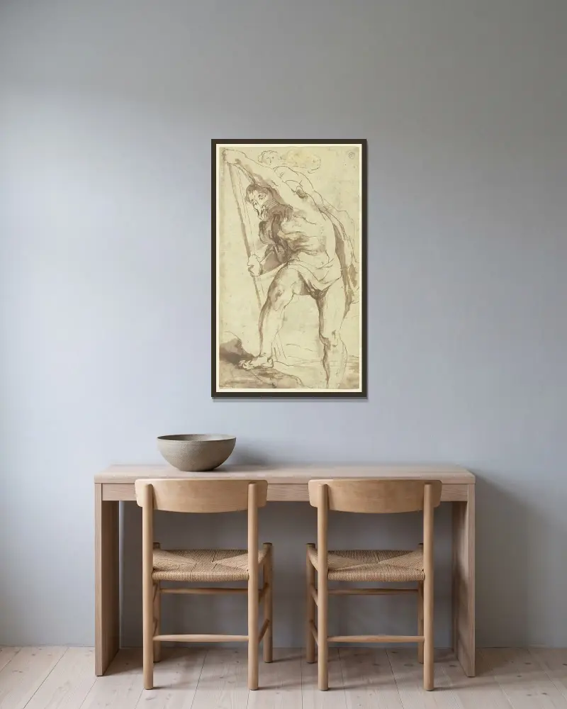 Heiliger Christophorus von Peter Paul Rubens gerahmt an einer Wand