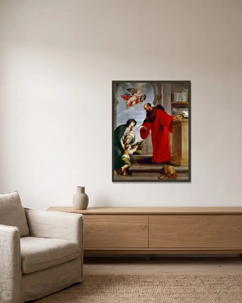 Saint Ives of Treguier, Patron of Lawyers, Defender of Widows and Orphans av Peter Paul Rubens inramad på en vägg