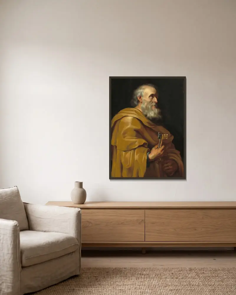 Der heilige Petrus von Peter Paul Rubens gerahmt an einer Wand