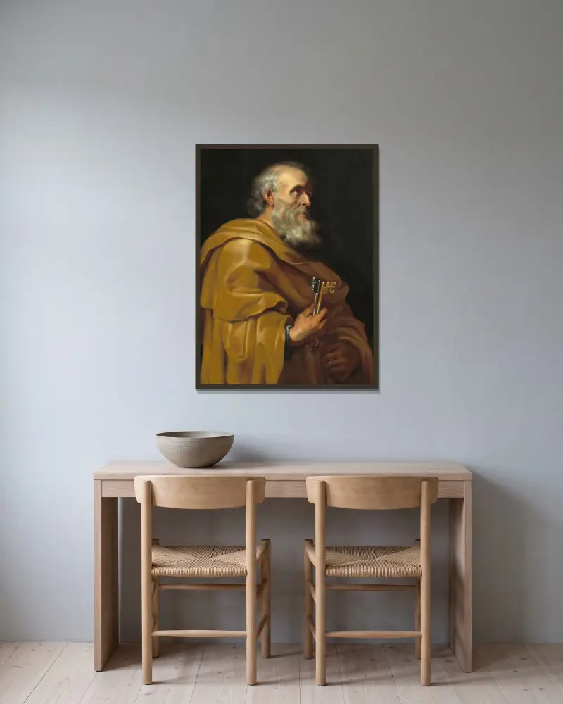 Der heilige Petrus von Peter Paul Rubens gerahmt an einer Wand