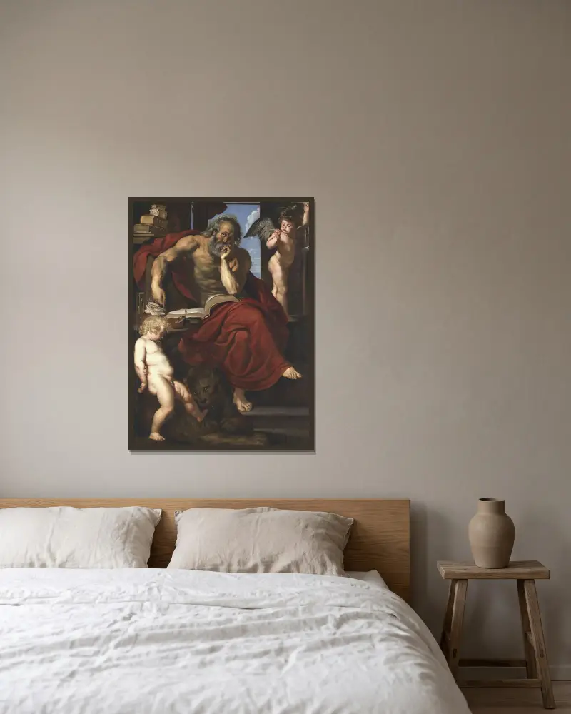 St. Jerome in his Hermitage av Peter Paul Rubens inramad på en vägg