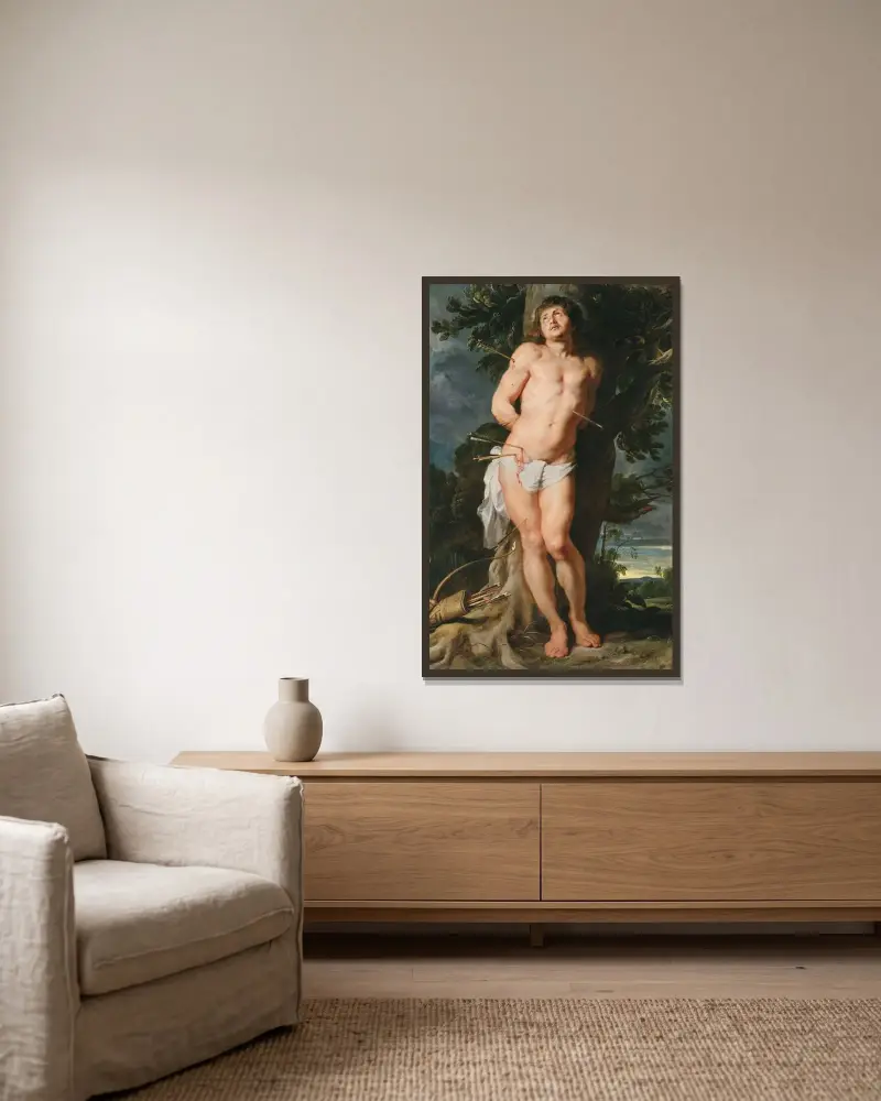 Der heilige Sebastian von Peter Paul Rubens gerahmt an einer Wand