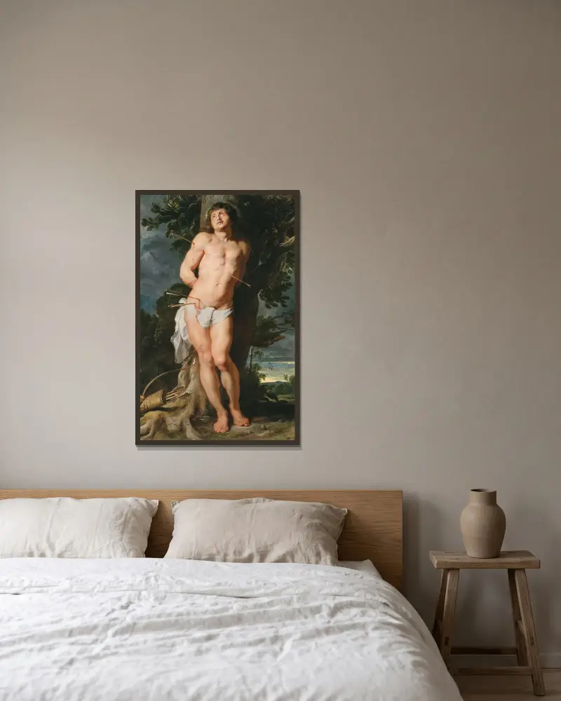 Der heilige Sebastian von Peter Paul Rubens gerahmt an einer Wand
