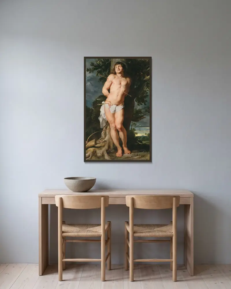 Der heilige Sebastian von Peter Paul Rubens gerahmt an einer Wand