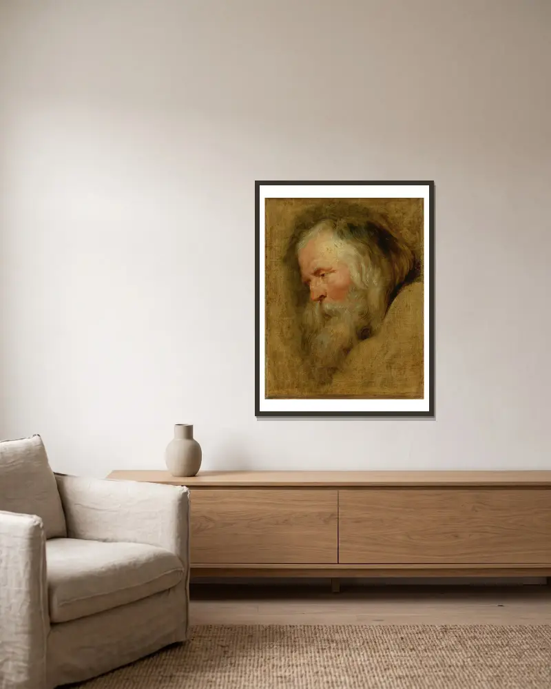 Study Head Of caspar, The Eldest magus av Follower of Peter Paul Rubens inramad på en vägg