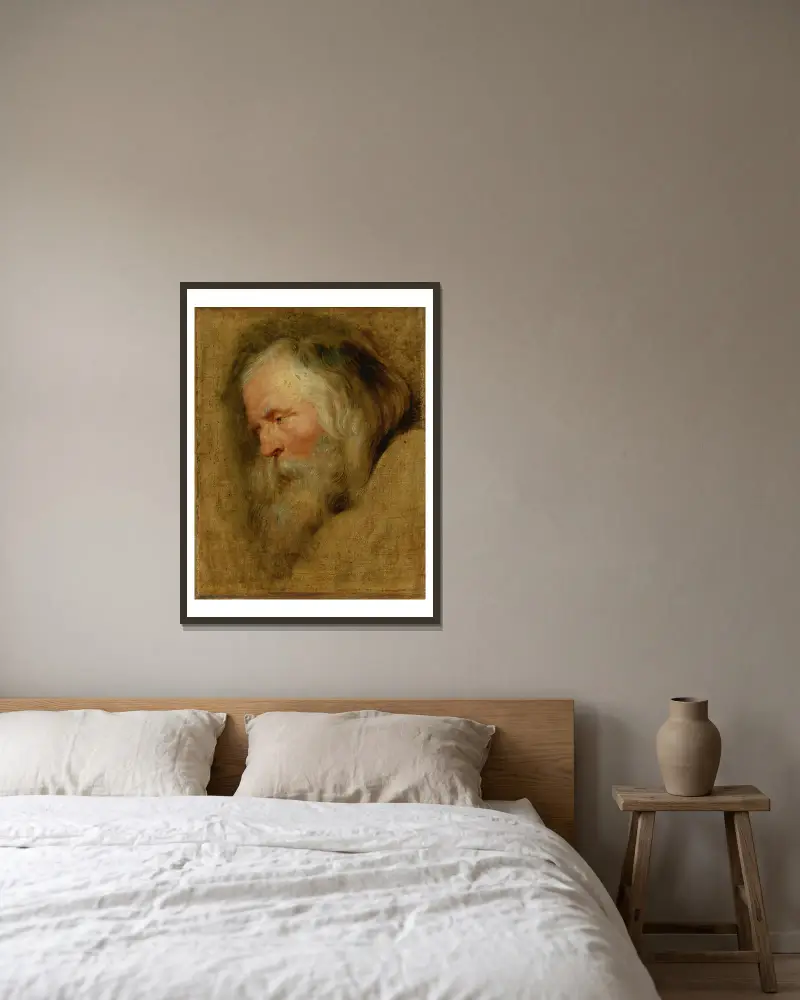 Study Head Of caspar, The Eldest magus av Follower of Peter Paul Rubens inramad på en vägg