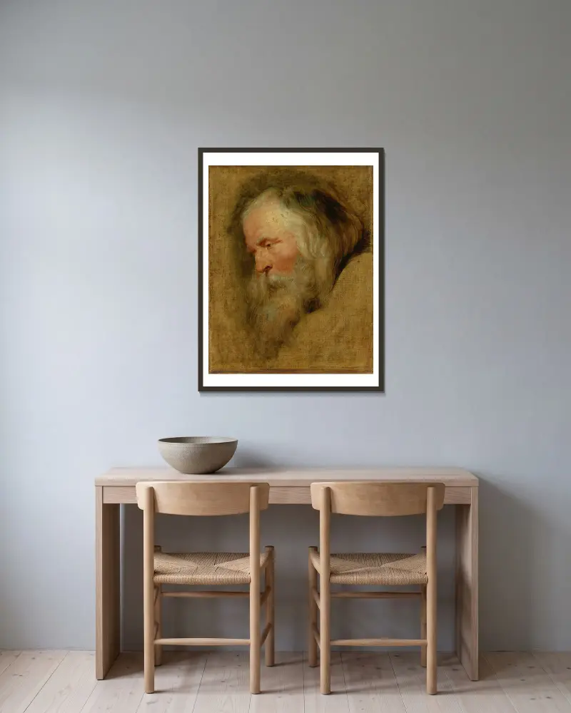 Study Head Of caspar, The Eldest magus av Follower of Peter Paul Rubens inramad på en vägg