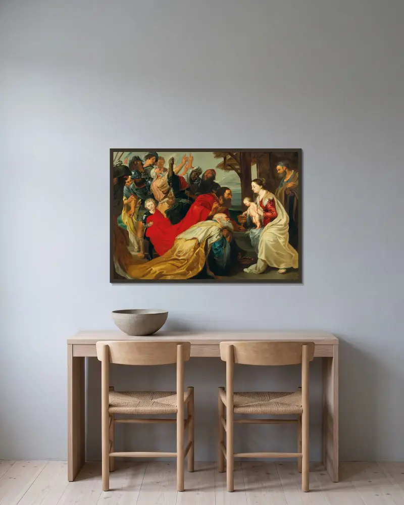The Adoration Of The Magi av Follower of Peter Paul Rubens inramad på en vägg