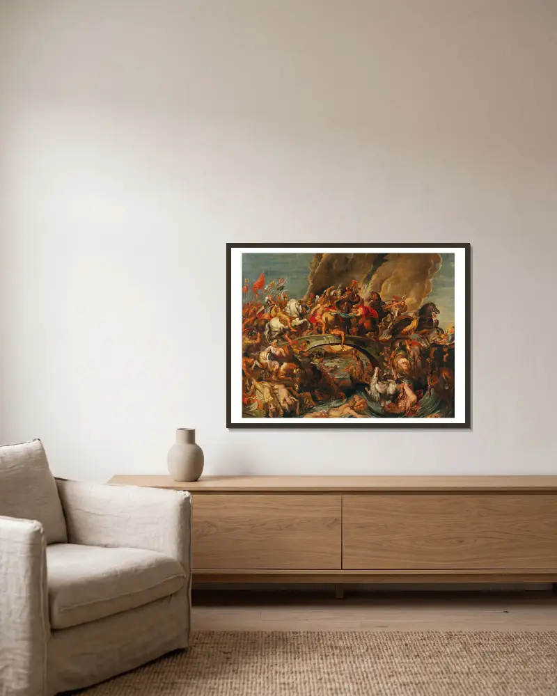 The Battle Of The Amazons av Follower of Peter Paul Rubens inramad på en vägg