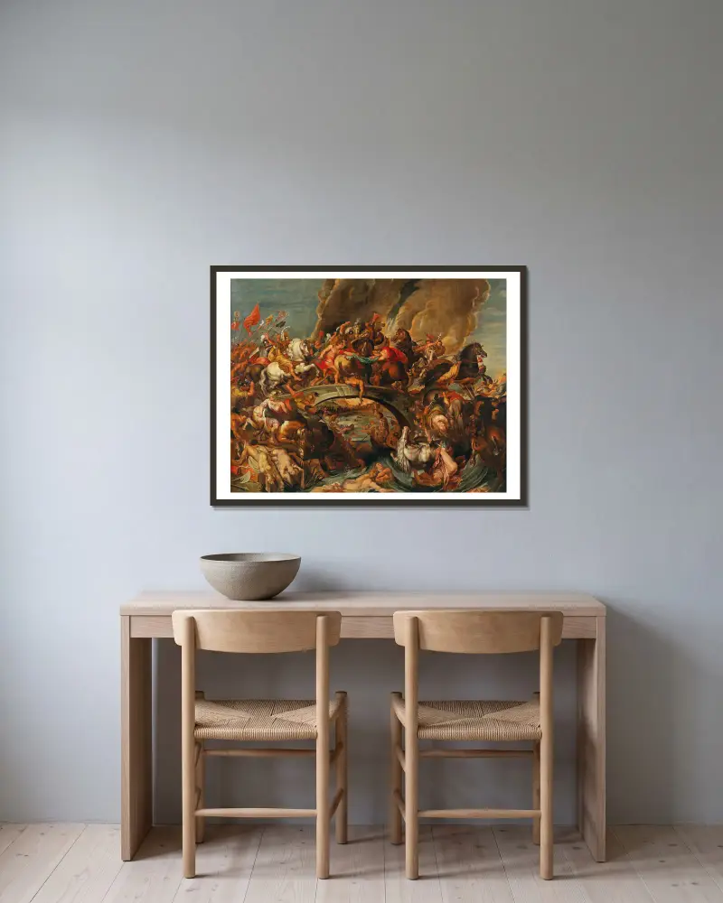 The Battle Of The Amazons av Follower of Peter Paul Rubens inramad på en vägg
