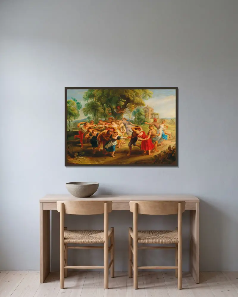 Tančící sedláci, Follower of Peter Paul Rubens v rámu na stěně