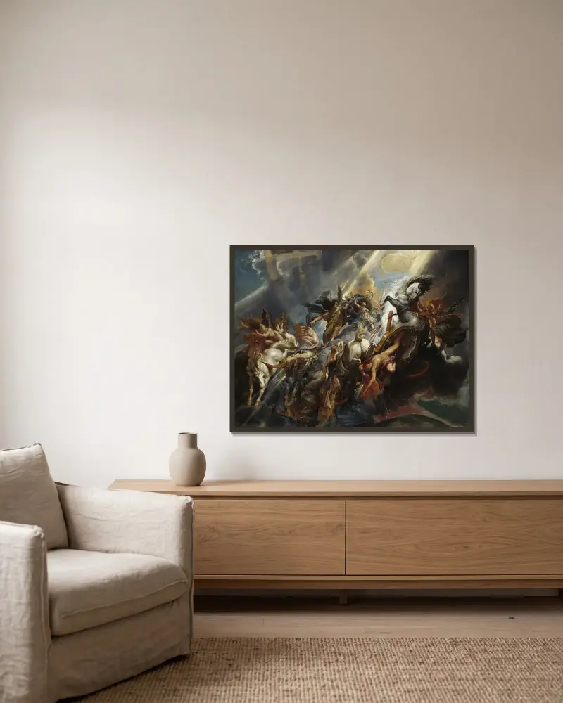The Fall of Phaeton av Peter Paul Rubens inramad på en vägg