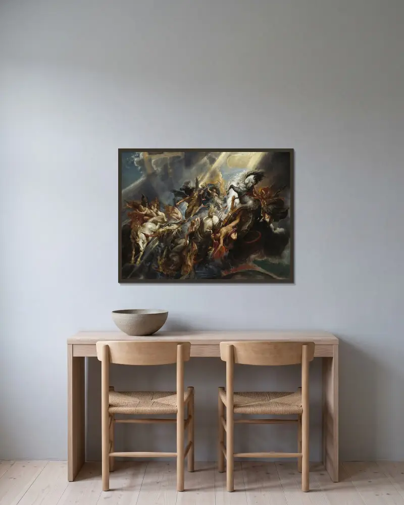 The Fall of Phaeton av Peter Paul Rubens inramad på en vägg