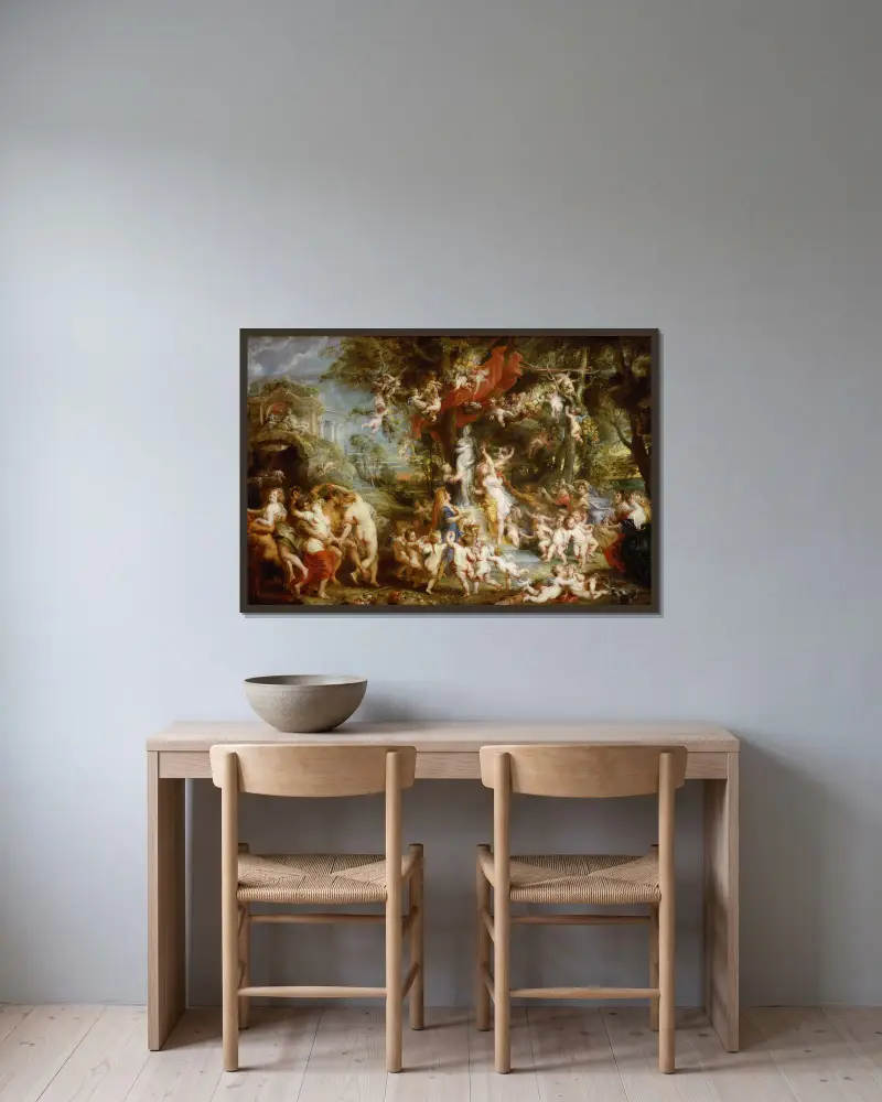 The Feast of Venus av Peter Paul Rubens inramad på en vägg