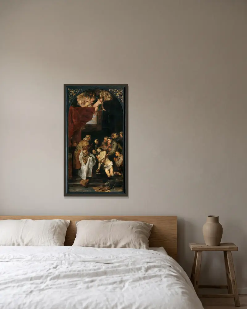 Den helige Franciskus av Assisis sista kommunion av Peter Paul Rubens inramad på en vägg