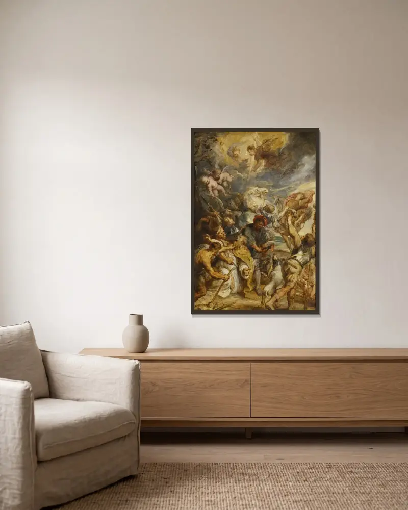 Das Martyrium des heiligen Livinus von Peter Paul Rubens gerahmt an einer Wand
