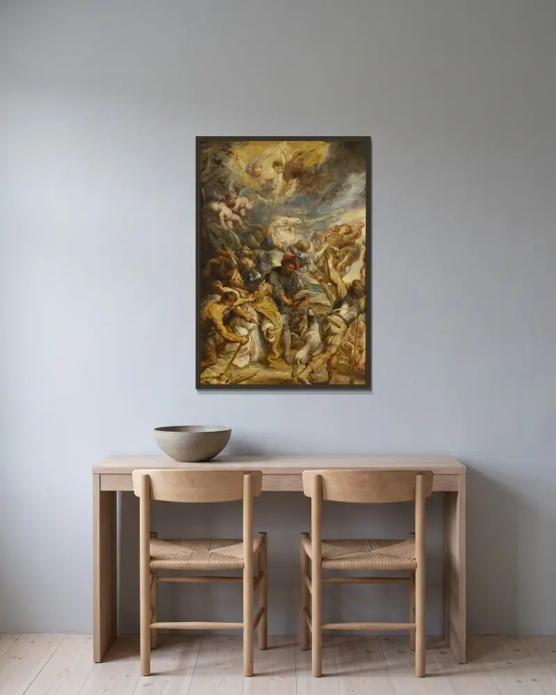 Das Martyrium des heiligen Livinus von Peter Paul Rubens gerahmt an einer Wand