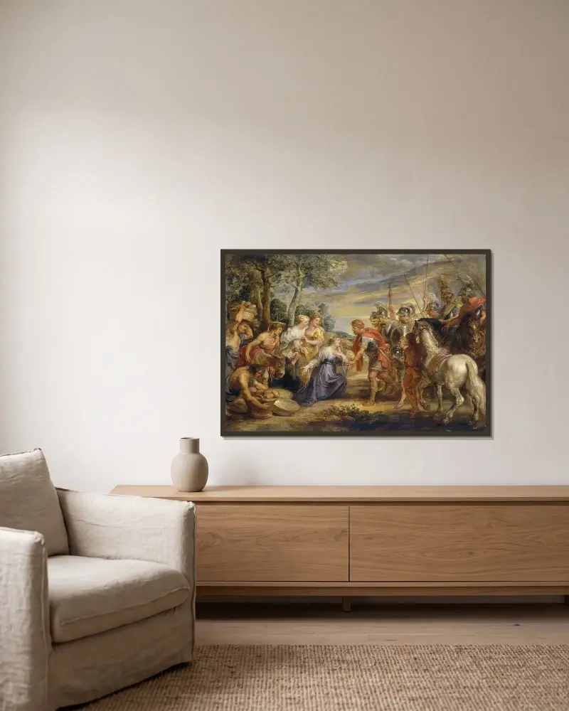 Davids möte med Abigail, 1630 av Peter Paul Rubens inramad på en vägg