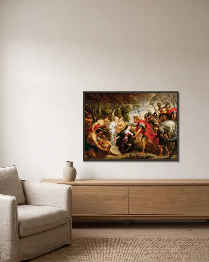 The Meeting of David and Abigail, 1625 av Peter Paul Rubens inramad på en vägg