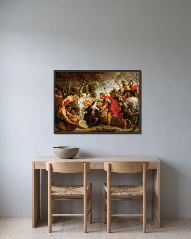The Meeting of David and Abigail, 1625 av Peter Paul Rubens inramad på en vägg