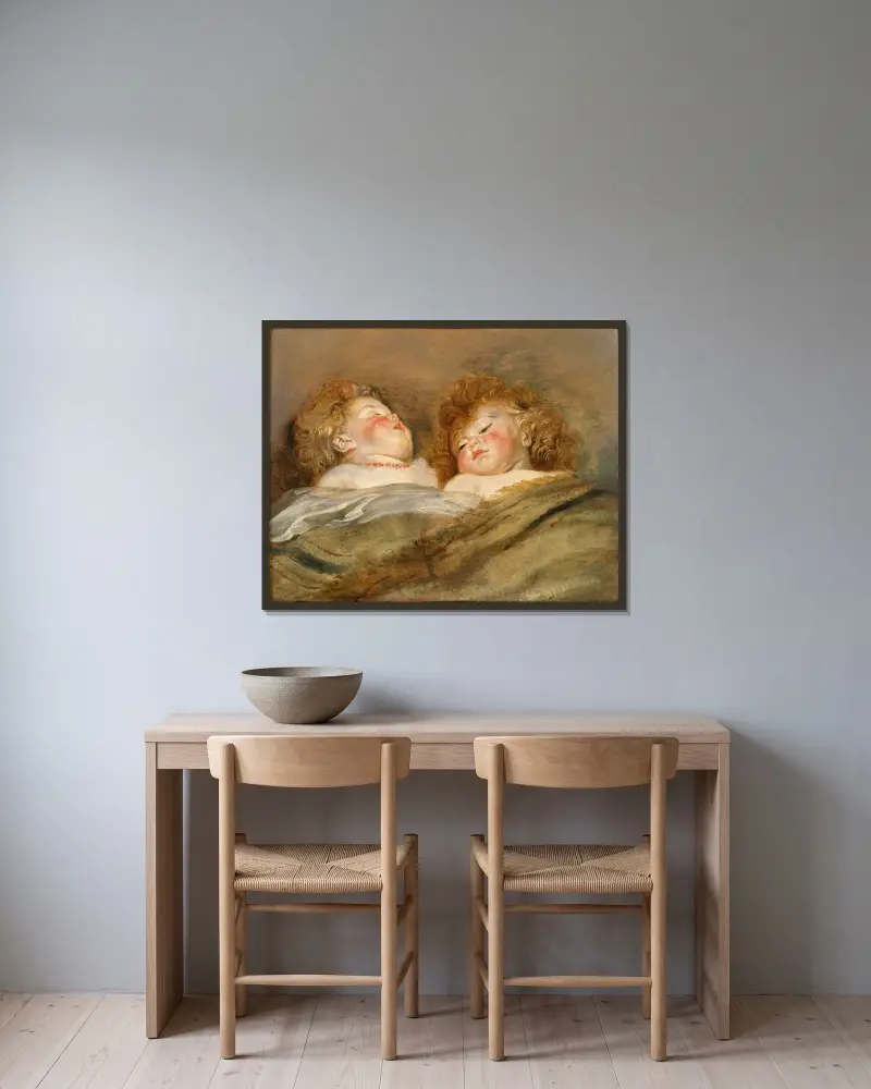 Dvě spící děti, Peter Paul Rubens v rámu na stěně