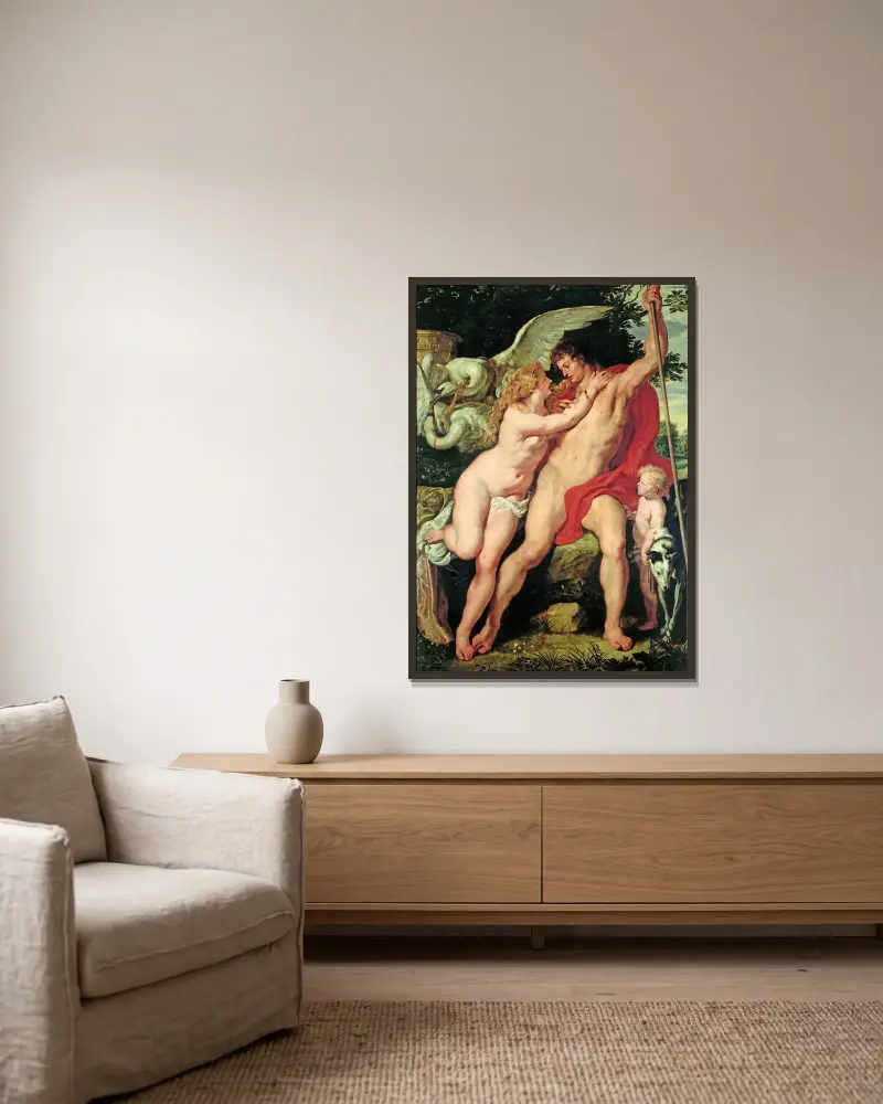Venus und Adonis, 1610 von Peter Paul Rubens gerahmt an einer Wand