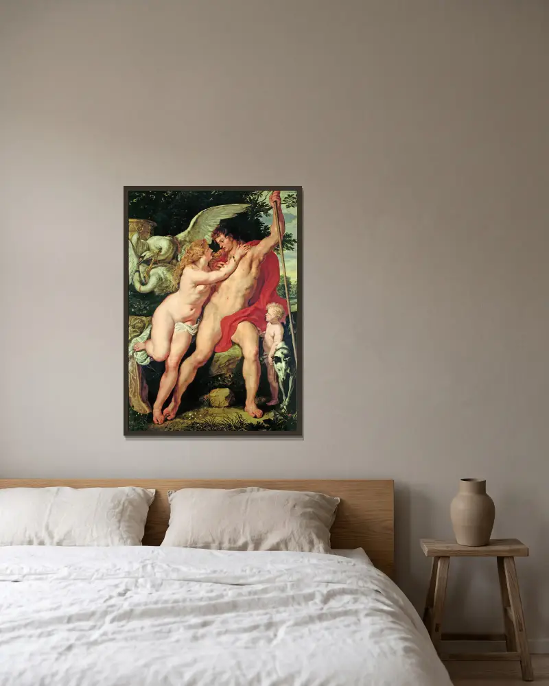 Venus und Adonis, 1610 von Peter Paul Rubens gerahmt an einer Wand
