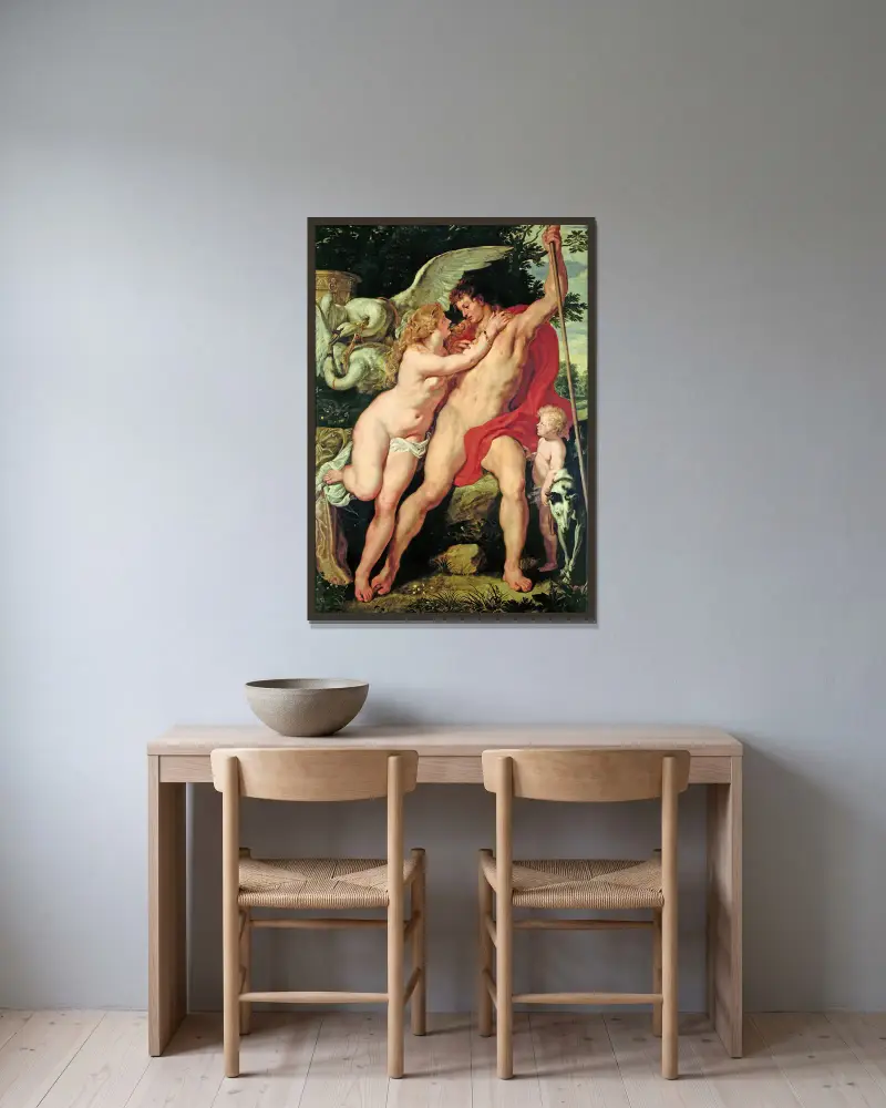 Venus und Adonis, 1610 von Peter Paul Rubens gerahmt an einer Wand