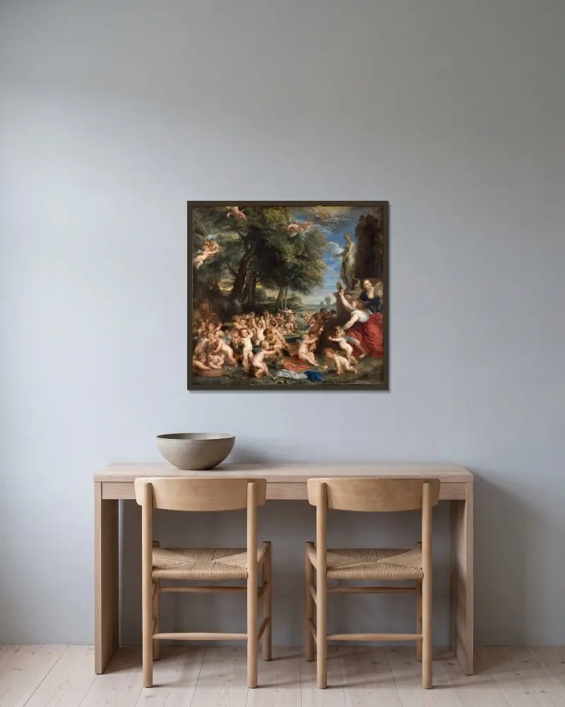 Worship of Venus av Peter Paul Rubens inramad på en vägg