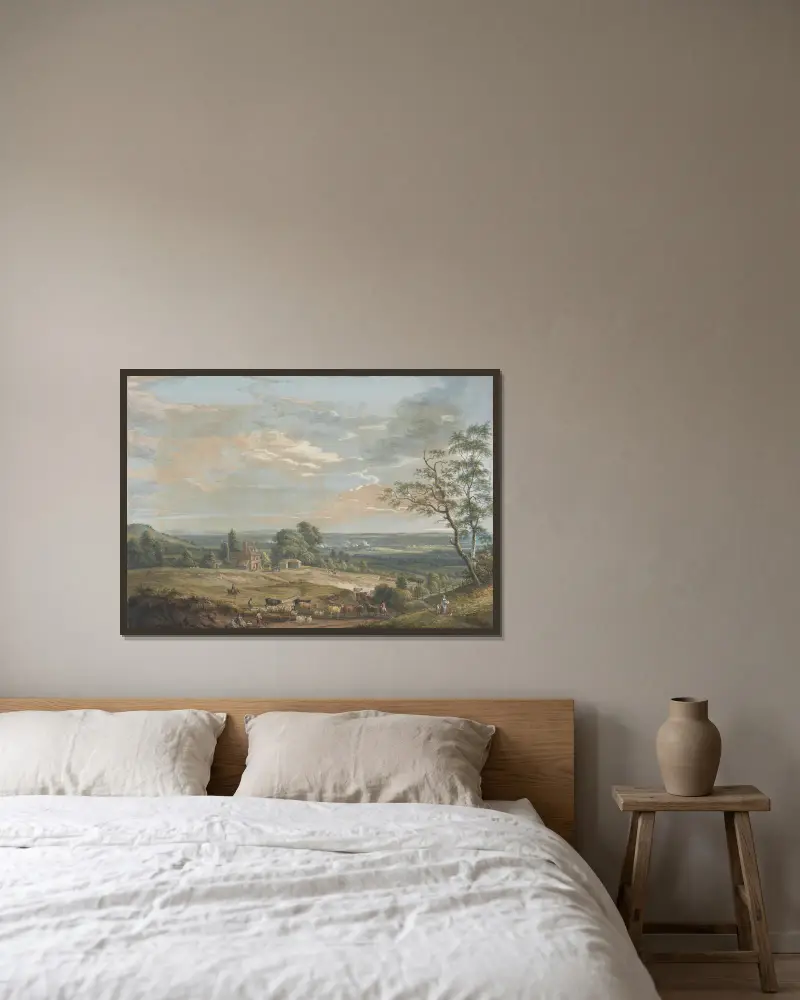 Fernblick auf Maidstone vom Lower Bell Inn, Boxley Hill von Paul Sandby gerahmt an einer Wand