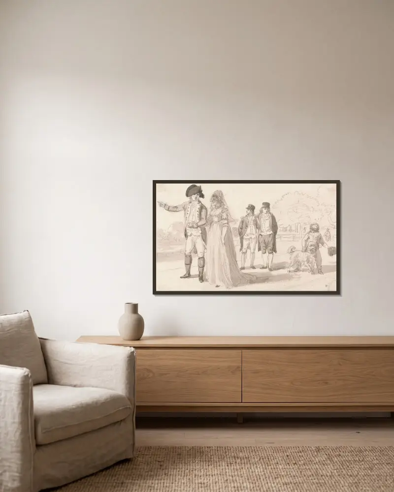 En familj i Hyde Park av Paul Sandby inramad på en vägg