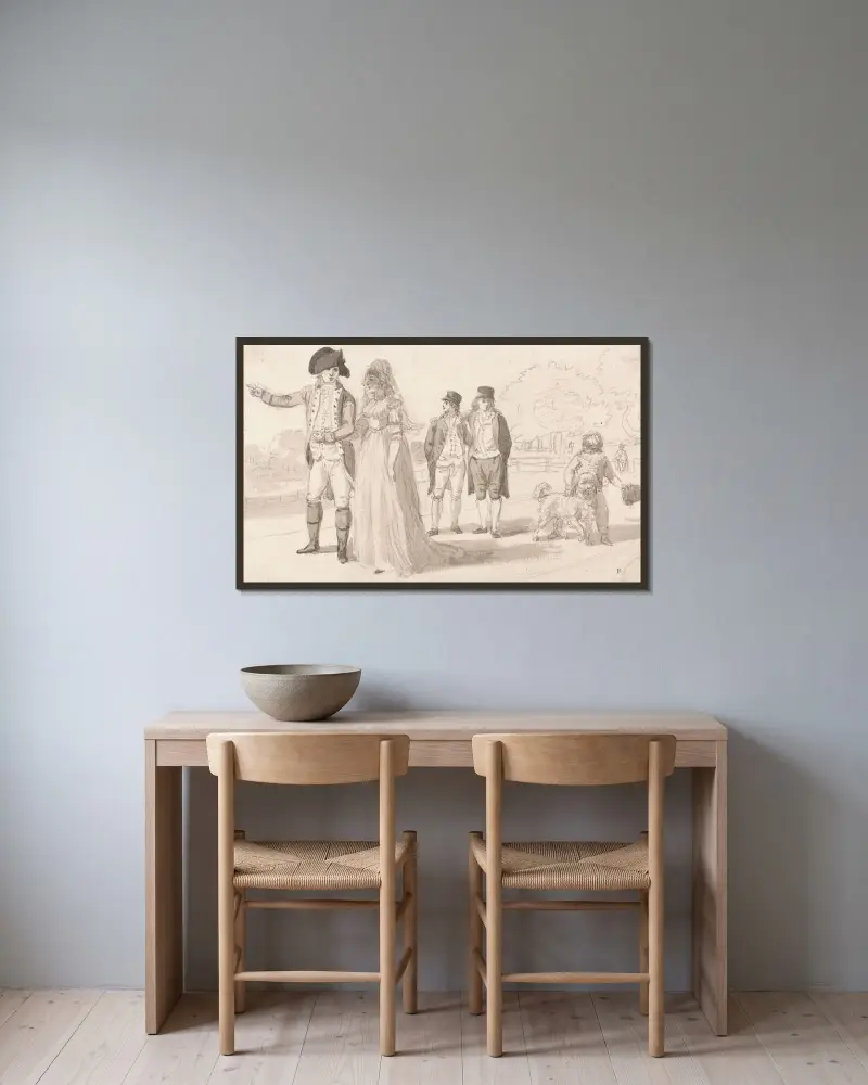 En familj i Hyde Park av Paul Sandby inramad på en vägg