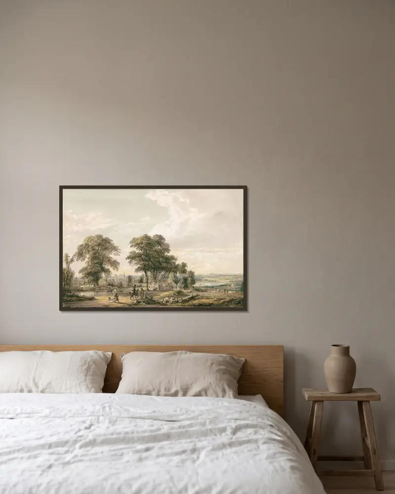 Annäherung an Rochester und den Medway von Paul Sandby gerahmt an einer Wand