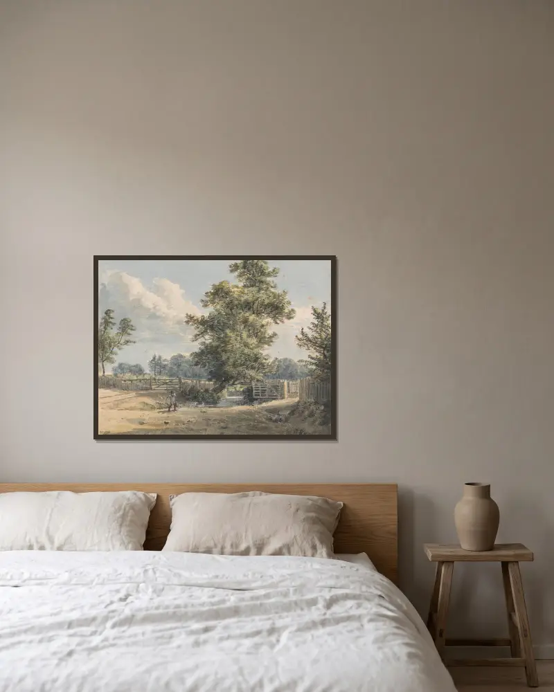Brook End, Essex av Paul Sandby inramad på en vägg